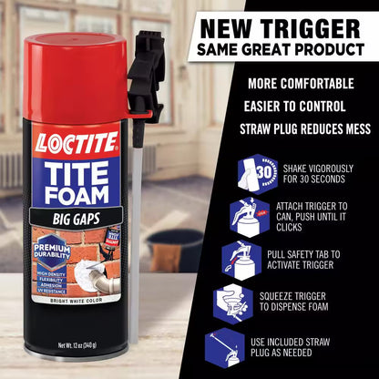 TITE FOAM Big Gaps Spray Foam, Bright White, 12 Oz. Can, Insulating Spray Foam Sealant
