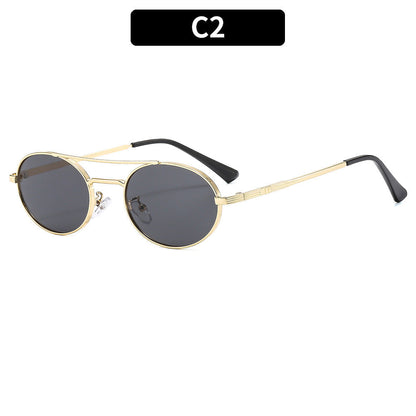 Retro Oval Dual-Beam Metal Sunglasses | UV Protection